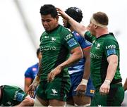 26 February 2022; Leva Fifita of Connacht celebrates a turnover with teammate Shane Delahunt during the United Rugby Championship match between Connacht and DHL Stormers at The Sportsground in Galway. Photo by Harry Murphy/Sportsfile