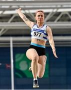 27 February 2022; Vivian Fleischer of Celbridge AC, Kildare competing in the senior women's long jump during day two of the Irish Life Health National Senior Indoor Athletics Championships at the National Indoor Arena at the Sport Ireland Campus in Dublin. Photo by Sam Barnes/Sportsfile