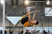 27 February 2022; Conor Callinan of Leevale AC, Cork, competing in the senior men's Pole Vault  of during day two of the Irish Life Health National Senior Indoor Athletics Championships at the National Indoor Arena at the Sport Ireland Campus in Dublin. Photo by Sam Barnes/Sportsfile