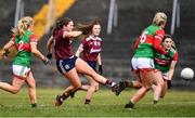 27 February 2022; Mairéad Seoighe of Galway scores her side's first goal during the Lidl Ladies Football National League Division 1 match between Galway and Mayo at Tuam Stadium in Galway. Photo by Ben McShane/Sportsfile