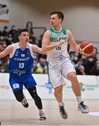 27 February 2022; Roy Downey of Ireland in action against Filippos Vasileios Tigkas of Cyprus during the FIBA EuroBasket 2025 Pre-Qualifiers First Round Group A match between Ireland and Cyprus at the National Basketball Arena in Tallaght, Dublin. Photo by Brendan Moran/Sportsfile