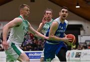 27 February 2022; Ioannis Giannaras of Cyprus in action against John Carroll and Lorcan Murphy of Ireland during the FIBA EuroBasket 2025 Pre-Qualifiers First Round Group A match between Ireland and Cyprus at the National Basketball Arena in Tallaght, Dublin. Photo by Brendan Moran/Sportsfile