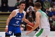 27 February 2022; Filippos Vasileios Tigkas of Cyprus in action against Sean Flood of Ireland during the FIBA EuroBasket 2025 Pre-Qualifiers First Round Group A match between Ireland and Cyprus at the National Basketball Arena in Tallaght, Dublin. Photo by Brendan Moran/Sportsfile