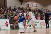 27 February 2022; Zayd Muosa of Cyprus in action against Roy Downey of Ireland during the FIBA EuroBasket 2025 Pre-Qualifiers First Round Group A match between Ireland and Cyprus at the National Basketball Arena in Tallaght, Dublin. Photo by Brendan Moran/Sportsfile
