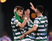 28 February 2022; Sean Gannon of Shamrock Rovers, left, celebrates with teammates Jack Byrne, and Aaron Green, right, after scoring his side's first goal during the SSE Airtricity League Premier Division match between Shamrock Rovers and Drogheda United at Tallaght Stadium in Dublin. Photo by Piaras Ó Mídheach/Sportsfile