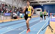 26 February 2022; Eoin Everard of Kilkenny City Harriers AC, competing in the senior men's 3000m during day one of the Irish Life Health National Senior Indoor Athletics Championships at the National Indoor Arena at the Sport Ireland Campus in Dublin. Photo by Sam Barnes/Sportsfile