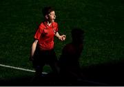 1 March 2022; Daniel Ryan, left, and Ethan Black of St Michaels celebrate at the final whistle after the Bank of Ireland Leinster Rugby Schools Junior Cup 1st Round match between St Vincent’s Castleknock College, Dublin, and St Michael’s College, Dublin, at Energia Park in Dublin. Photo by David Fitzgerald/Sportsfile