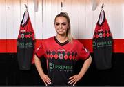 2 March 2022; Bohemians player Katie Burdis at the Bohemian FC's announcement of Premier Property Group as their new WNL team shirt sponsor at Dalymount Park in Dublin. Photo by Piaras Ó Mídheach/Sportsfile