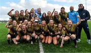 3 March 2022; TUS Midlands players celebrate with the trophy after their side's victory in the CUFL Women's Division One Final match between University College Cork B and TUS Midlands at Athlone Town Stadium in Westmeath. Photo by Seb Daly/Sportsfile