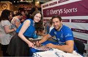 1 August 2013: Leinster's Kevin McLaughlin with Avril Conlon Kinsella, from Raheny, Dublin, at Canterbury's launch of the new Leinster 2013/14 jersey, hosted by Elverys Sports in Arnotts. Leinster will wear the new jersey in match action for the first time at home on Friday 30th August, when they come up against Northampton Saints in a friendly at the Donnybrook Stadium. Elverys Sports, Arnotts, Dublin. Picture credit: Matt Browne / SPORTSFILE