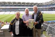 1 August 2013; Anne and Jimmy Shortt, from Three Castles, Co. Kilkenny, with the Liam MacCarthy cup and former Kilkenny hurling star Noel Skehan, who was the latest to feature on the Bord Gáis Energy Legends Tour Series 2013, when he gave a unique tour of the Croke Park stadium and facilities this week. Full details and dates for the Bord Gáis Energy Legends Tour Series 2013 are available on www.crokepark.ie/events. Croke Park, Dublin. Picture credit: Ray McManus / SPORTSFILE