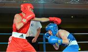 2 August 2013; Aaron McKenna, right, Ireland, exchanges punches with Artem Bulatov, Ukraine, during their 46kg bout. 2013 EUBC European Schoolboys Boxing Championships Semi-Finals, Citywest Hotel, Saggart, Co. Dublin. Picture credit: Barry Cregg / SPORTSFILE