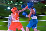 3 August 2013; Barry McReynolds, left, Ireland, exchanges punches with Taras Bondarchyk, Ukraine, during their 40kg bout. 2013 EUBC European Schoolboys Boxing Championships Finals, Citywest Hotel, Saggart, Co. Dublin. Picture credit: Matt Browne / SPORTSFILE