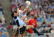 3 August 2013; Cork goalkeeper Alan Quirke and Michael Shields in action against Bernard Brogan, Dublin. GAA Football All-Ireland Senior Championship, Quarter-Final, Dublin v Cork, Croke Park, Dublin. Picture credit: Stephen McCarthy / SPORTSFILE