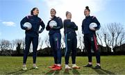 11 March 2022; In attendance at Scoil Uí Chonaill GAA Club in Dublin, to mark the launch of the 2022 Glenveagh Homes Gaelic4Girls programme are programme ambassadors, from left, Aimee Mackin of Armagh, Jennifer Higgins of Roscommon, Laurie Ryan of Clare and Emma Duggan of Meath. Leading Irish home-builder, Glenveagh Homes, are proud sponsors of the Ladies Gaelic Football Association's Gaelic4Girls programme, which will benefit 35 clubs from Ireland and Britain. Gaelic4Girls is a10-week programme incorporating coaching sessions with fun non-competitive blitzes aimed at increasing participation in Ladies Gaelic Football. The programme targets girls aged between 8-12 years who are not currently registered with a Ladies Gaelic Football club. Photo by Seb Daly/Sportsfile