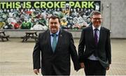 8 March 2022; Minister of State at the Department of Foreign Affairs Colm Brophy TD, left, and Ard Stiúrthóir of the GAA Tom Ryan, arrive before the GAA / DFA Global Games Development Fund announcement at Croke Park in Dublin. Photo by Sam Barnes/Sportsfile