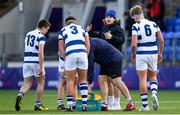 10 March 2022; Leinster Rugby player and Blackrock College coach John McKee speaks to his players during the Bank of Ireland Leinster Rugby Schools Junior Cup 2nd Round match between Blackrock College and Wesley College at Energia Park in Dublin. Photo by Harry Murphy/Sportsfile