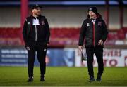5 March 2022; Dundalk head coach Stephen O'Donnell, left, and Dundalk kitman Noel Walsh before the SSE Airtricity League Premier Division match between Sligo Rovers and Dundalk at The Showgrounds in Sligo. Photo by Ben McShane/Sportsfile