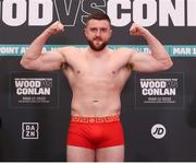 11 March 2022; Thomas Carty weighs in before his heavyweight bout against Michal Boloz at Albert Hall in Nottingham, England. Photo by Mark Robinson / Matchroom Boxing via Sportsfile