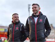 11 March 2022; Dundalk players, Andy Boyle, right, and Keith Ward before the SSE Airtricity League Premier Division match between Shelbourne and Dundalk at Tolka Park in Dublin. Photo by Eóin Noonan/Sportsfile