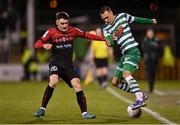 11 March 2022; Graham Burke of Shamrock Rovers in action against Dawson Devoy of Bohemians during the SSE Airtricity League Premier Division match between Shamrock Rovers and Bohemians at Tallaght Stadium in Dublin. Photo by Seb Daly/Sportsfile