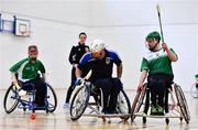 12 March 2022; Action during the GAA National Wheelchair Hurling/Camogie Interprovincial leagues match between Connacht and Leinster at Omagh Leisure Centre in Omagh, Tyrone. Photo by Ben McShane/Sportsfile