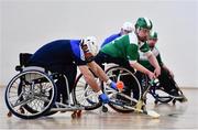 12 March 2022; Action during the GAA National Wheelchair Hurling/Camogie Interprovincial leagues match between Connacht and Leinster at Omagh Leisure Centre in Omagh, Tyrone. Photo by Ben McShane/Sportsfile