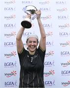 12 March 2022; TUS Midlands captain Shauna Hynes lifts the cup after the Yoplait LGFA Lynch Cup Final match between TUS Midlands and St Mary's Belfast at DCU Dóchas Éireann Astro Pitch in Dublin. Photo by Piaras Ó Mídheach/Sportsfile