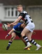 15 March 2022; Rory O'Shaughnessy of Presentation Brothers College is tackled by Werner Hoffman of Crescent College Comprehensive during the Munster Rugby Schools Senior Cup Final match between Crescent College Comprehensive, Limerick, and Presentation Brothers College, Cork, at Thomond Park in Limerick. Photo by Harry Murphy/Sportsfile