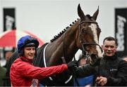 16 March 2022; Paul Townend and groom Diarmuid Keeling after winning the Ballymore Novices' Hurdle with Sir Gerhard on day two of the Cheltenham Racing Festival at Prestbury Park in Cheltenham, England. Photo by David Fitzgerald/Sportsfile