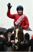 16 March 2022; Paul Townend celebrates after riding Sir Gerhard to victory in the Ballymore Novices' Hurdle on day two of the Cheltenham Racing Festival at Prestbury Park in Cheltenham, England. Photo by David Fitzgerald/Sportsfile