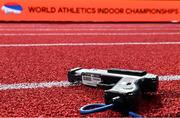 17 March 2022; A general view of starters pistol ahead of the World Indoor Athletics Championships at the Štark Arena in Belgrade, Serbia. Photo by Sam Barnes/Sportsfile