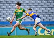 17 March 2022; Luke Crowley of St Brendan's Killarney in action against Robert Fitzgerald of Naas CBS during the Masita GAA Football All Ireland Post Primary Schools Hogan Cup Final match between Naas CBS, Kildare, and St Brendan's College Killarney, Kerry, at Croke Park in Dublin. Photo by Piaras Ó Mídheach/Sportsfile