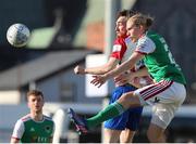 18 March 2022; Jonas Häkkinen of Cork City in action against Dean George of Treaty United during the SSE Airtricity League First Division match between Treaty United and Cork City at Markets Field in Limerick. Photo by Michael P Ryan/Sportsfile