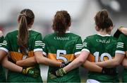 20 March 2022; Kerry players stand for Amhrán na bhFiann before the Lidl Ladies Football National League Division 2 Semi-Final match between Kerry and Monaghan at Tuam Stadium in Tuam, Galway. Photo by David Fitzgerald/Sportsfile