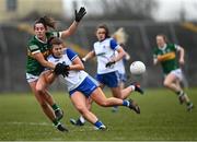 20 March 2022; Jayne Drury of Monaghan in action against Julie O'Sullivan of Kerry during the Lidl Ladies Football National League Division 2 Semi-Final match between Kerry and Monaghan at Tuam Stadium in Tuam, Galway. Photo by David Fitzgerald/Sportsfile