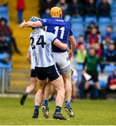 20 March 2022; Riain McBride of Dublin tussle's with Charles Dwyer of Laois before being awarded a red carded by referee Colum Cunning in the Allianz Hurling League Division 1 Group B match between Laois and Dublin at MW Hire O'Moore Park in Portlaoise, Laois. Photo by Matt Browne/Sportsfile