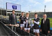 22 March 2022; Leading online sportswear retailer oneills.com launch their sponsorship of the oneills.com U20 GAA All Ireland Hurling Championship at Croke Park with Uachtarán Chumann Lúthchleas Gael Larry McCarthy, right, with, from left, James Towell, O'Neills, Tipperary senior hurler Séamus Callanan, Cork U20 Vice-captain Jack Cahalane, and Dublin U20 Vice-captain David Crowe. The sportswear giant has seen significant growth in its eCommerce business over the past two years, with the company serving clubs and customers from Salthill to Sydney. Photo by Ramsey Cardy/Sportsfile