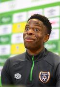 22 March 2022; Chiedozie Ogbene during a Republic of Ireland press conference at the FAI Headquarters in Abbotstown, Dublin. Photo by Stephen McCarthy/Sportsfile