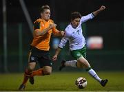 22 March 2022; Kian Leavy of Republic of Ireland U20's in action against AJ O'Connor of Republic of Ireland Amateur Selection during the friendly match between Republic of Ireland U20's and Republic of Ireland Amateur Selection at Home Farm FC in Dublin. Photo by Harry Murphy/Sportsfile