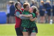 26 March 2022; Mercy Mounthawk players and joint manager Amanda Brosnan celebrate after winning the Lidl All Ireland Post Primary School Junior ‘C’ Championship Final match between Mercy Mounthawk, Kerry and Maynooth Education Campus, Kildare at Duggan Park in Ballinasloe, Galway. Photo by Ray Ryan/Sportsfile