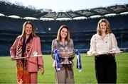 28 March 2022; In attendance are, from left, Ard Stiúrthóir of the Camogie Association Sinéad McNulty, Rowena McCappin, Head of External Relations and Engagement, Glen Dimplex and President of the Camogie Association Hilda Breslin at Croke Park in Dublin as Glen Dimplex announced a new five year sponsorship of the Camogie championships and association. The Draws for the 2022 Senior, Intermediate and Premier Junior competitions were also announced. Photo by David Fitzgerald/Sportsfile