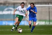 29 March 2022; Abbie Larkin of Republic of Ireland in action against Bergdís Sveinsdóttir of Iceland during the UEFA Women's U17's Round 2 Qualifier match between Republic of Ireland and Iceland at Tallaght Stadium in Dublin. Photo by Ben McShane/Sportsfile