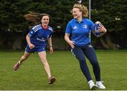 30 March 2022; In attendance at the launch of Leinster Rugby Summer Camps is Aoife Wafer of Leinster, right, with Holly O'Dell, aged 11,  at St Mary's College RFC in Dublin. Photo by Sam Barnes/Sportsfile