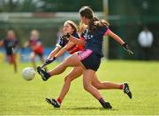 2 April 2022; Chloe Moran of Moate Community School in action against Bríanna Smith of St Mary's Midleton during the Lidl All-Ireland PPS Senior A Final match between Moate Community School and St. Marys High School Midleton at Bruff GAA in Limerick. Photo by Diarmuid Greene/Sportsfile