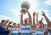 3 April 2022; Mikey Yarr of Blackrock College celebrates with the trophy after the Bank of Ireland Leinster Rugby Schools Senior Cup Final match between Gonzaga College and Blackrock College at the RDS Arena in Dublin. Photo by Harry Murphy/Sportsfile