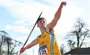 3 April 2022; Oisin Joyce of Lake District Athletics, Mayo, competing in the under 18 boys javelin during the AAI National Spring Throws Championships at Templemore Athletics Club in Tipperary. Photo by Sam Barnes/Sportsfile