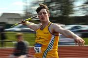 3 April 2022; Conor Cusack of Lake District Athletics, Mayo, competing in the senior men's javelin during the AAI National Spring Throws Championships at Templemore Athletics Club in Tipperary. Photo by Sam Barnes/Sportsfile