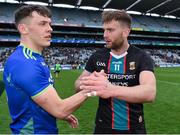 3 April 2022; Aidan O'Shea of Mayo with David Clifford of Kerry after the Allianz Football League Division 1 Final match between Kerry and Mayo at Croke Park in Dublin. Photo by Eóin Noonan/Sportsfile