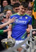 3 April 2022; David Clifford of Kerry is congratulated as he walks down the steps with the cup the Allianz Football League Division 1 Final match between Kerry and Mayo at Croke Park in Dublin. Photo by Ray McManus/Sportsfile